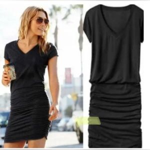 Athleta Topanga Ruched V-Neck Stretch Shirt Dress Black Size XS